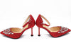 ROSALINE Rhinestone d'Orsay Heels in Red Glitter
