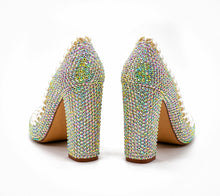  ADA Sparkling Rhinestone Crystal and Pearls Bling Block Heel Shoes.