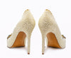 KATE Pearl Shoes with Crystal Rhinestone Butterfly Bow Embellishments.