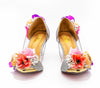 BOMA Floral Silver Glitter Pumps (in Whimsical Pink & Purple Florals) with Matching Bag
