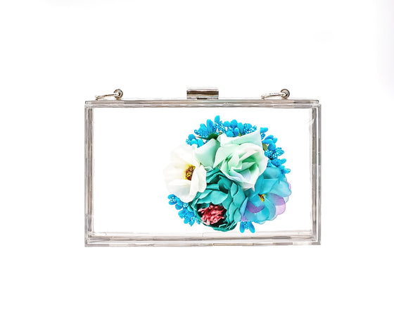 BOMA Floral Silver Glitter Pumps (in Whimsical Blue Florals) with Matching Bag