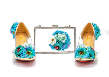  BOMA Floral Silver Glitter Pumps (in Whimsical Blue Florals) with Matching Bag