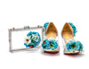 BOMA Floral Silver Glitter Pumps (in Whimsical Blue Florals) with Matching Bag