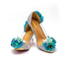 BOMA Floral Silver Glitter Pumps (in Whimsical Blue Florals) with Matching Bag