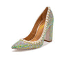 ADA Sparkling Rhinestone Crystal and Pearls Bling Block Heel Shoes.