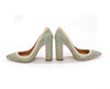 ADA Sparkling Rhinestone Crystal and Pearls Bling Block Heel Shoes.