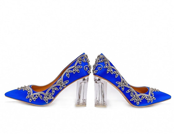 ALEESA Satin Crystal Beaded Pumps (in Something Blue)