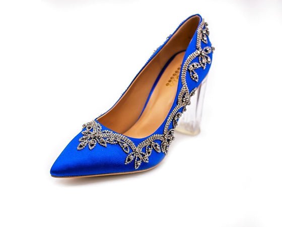 ALEESA Satin Crystal Beaded Pumps (in Something Blue)