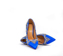  ALEESA Satin Crystal Beaded Pumps (in Something Blue)