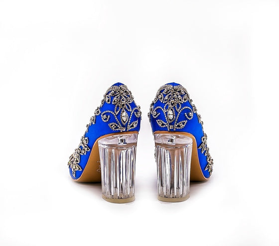 ALEESA Satin Crystal Beaded Pumps (in Something Blue)