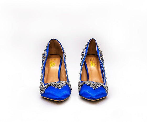 ALEESA Satin Crystal Beaded Pumps (in Something Blue)