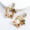 Bee with Flowers Rhinestone Square Statement Drop Earrings