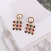 Multicolored Square Pendant Pearl Drop Earrings