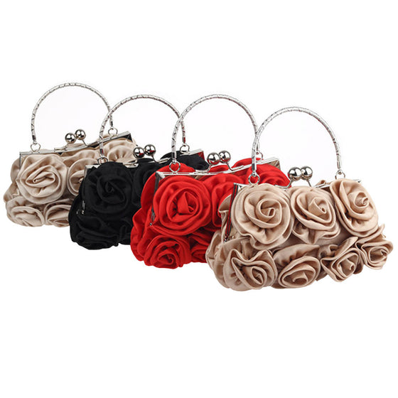 Satin Rosette Satchel Evening Bag