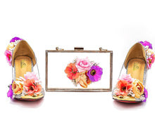  BOMA Floral Silver Glitter Pumps (in Whimsical Pink & Purple Florals) with Matching Bag