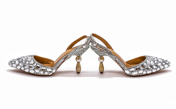SOPHIA Silver Rhinestone Crystals SlingBacks