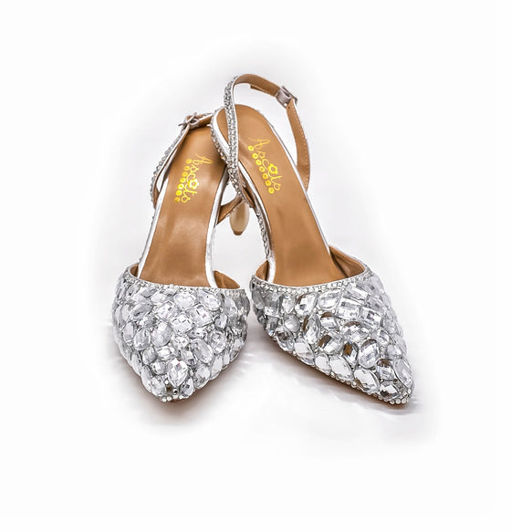 SOPHIA Silver Rhinestone Crystals SlingBacks