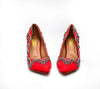 ALEESA Satin Crystal Beaded Pumps (in Glistening Red)