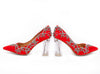 ALEESA Satin Crystal Beaded Pumps (in Glistening Red)