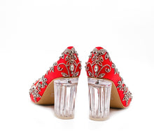 ALEESA Satin Crystal Beaded Pumps (in Glistening Red)