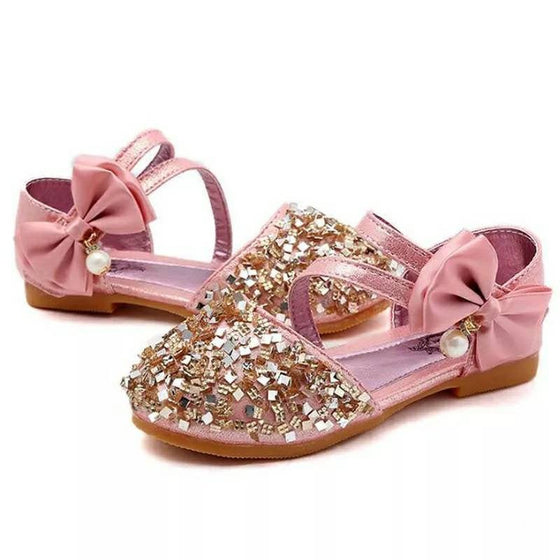 Sequin and Pearls Bow Girls Shoes