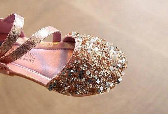 Sequin and Pearls Bow Girls Shoes