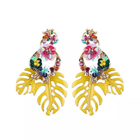 Leaf Rhinestone Sequin Drop Earrings