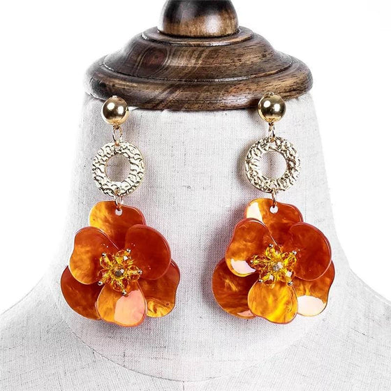 Orange flower Drop Dangle Earrings