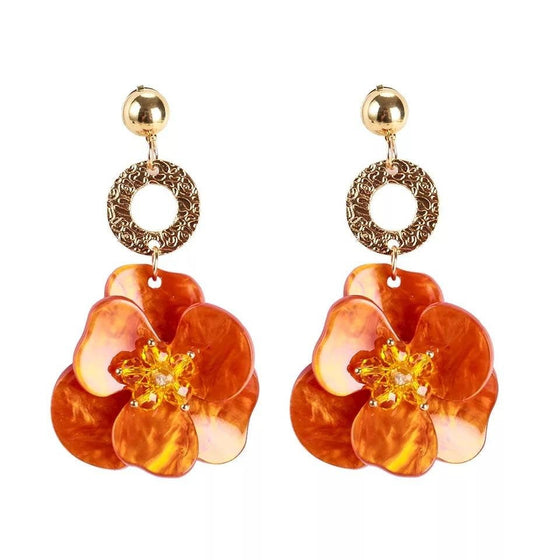 Orange flower Drop Dangle Earrings
