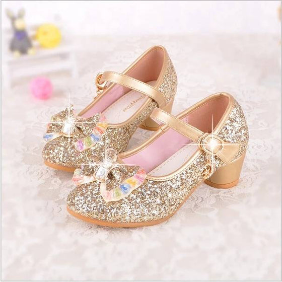 Gold Rock Glitter Girls Heeled Shoes