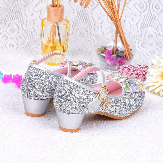 Silver Rock Glitter Girls Heeled Shoes