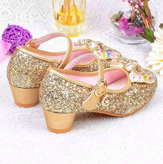Gold Rock Glitter Girls Heeled Shoes