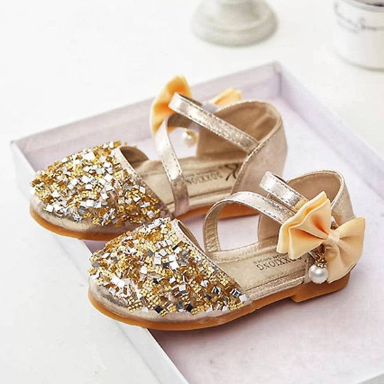 Sequin and Pearls Bow Girls Shoes