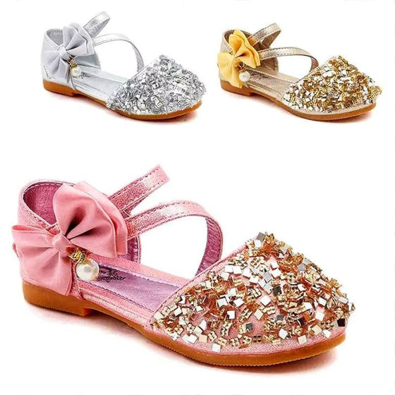Sequin and Pearls Bow Girls Shoes