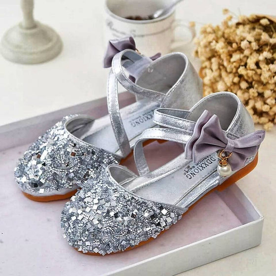 Sequin and Pearls Bow Girls Shoes