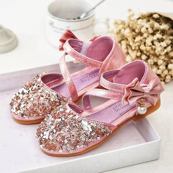 Sequin and Pearls Bow Girls Shoes