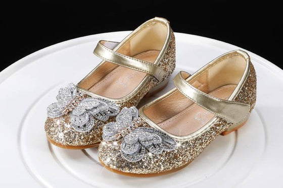 Gold Glitter Slip On Butterfly Bow Shoes