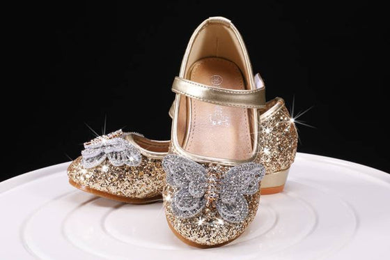 Gold Glitter Slip On Butterfly Bow Shoes