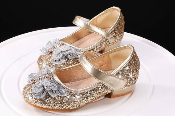 Gold Glitter Slip On Butterfly Bow Shoes