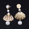 Long Shell Pearl Statement Drop Earrings