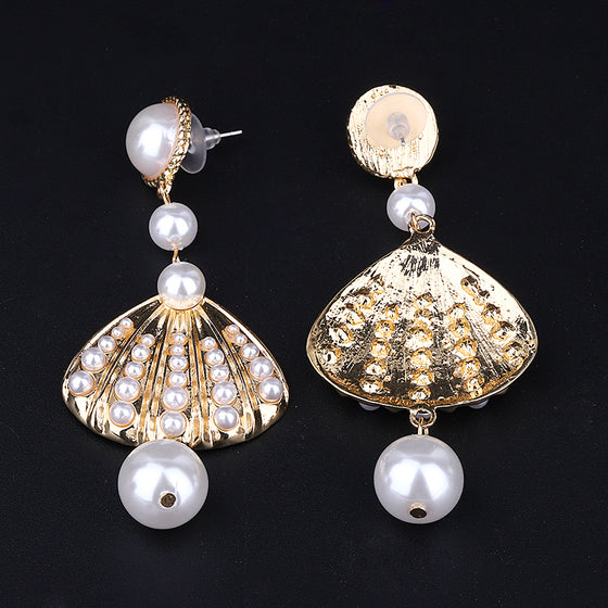 Long Shell Pearl Statement Drop Earrings