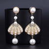 Long Shell Pearl Statement Drop Earrings