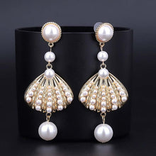  Long Shell Pearl Statement Drop Earrings