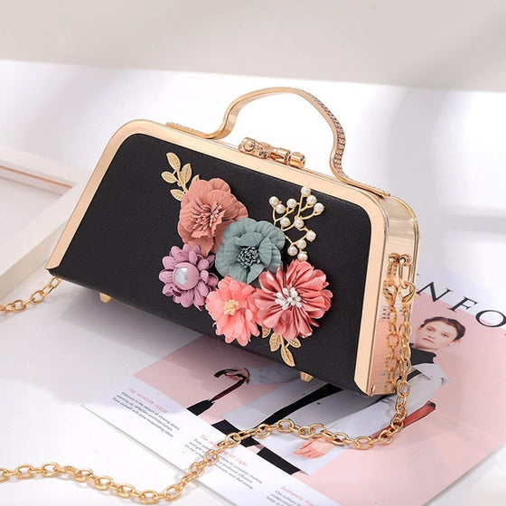 Vintage Inspired 3D Flowers and Pearls Handbag