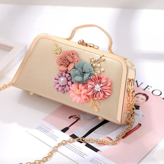 Vintage Inspired 3D Flowers and Pearls Handbag