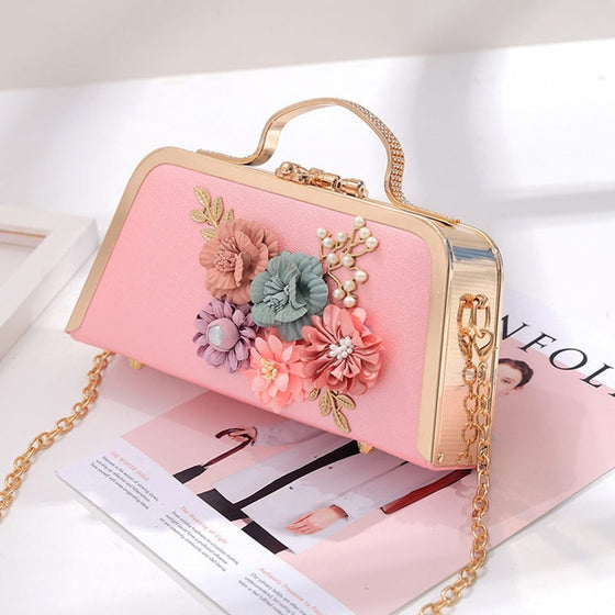 Vintage Inspired 3D Flowers and Pearls Handbag
