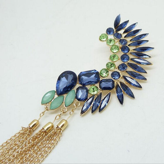 Luxury Rhinestone Tassel Ear Clip Earrings