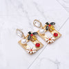 Bee with Flowers Rhinestone Square Statement Drop Earrings