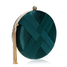  Braided Satin Round Clutch Bag with Gold Tassel