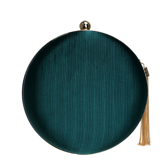 Braided Satin Round Clutch Bag with Gold Tassel